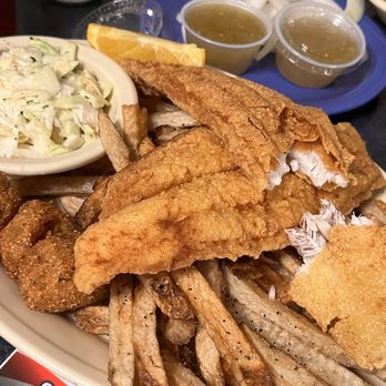 Huck's Catfish - 1/2 order of catfish, fries, bacon coleslaw and hush puppies - Southern Near Me - Denison, Texas Huck's Catfish - 1/2 order of catfish, fries, bacon coleslaw and hush puppies - Southern Near Me - Denison, Texas