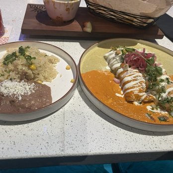 Zona Cantina + Cocina - Brisket enchilada with both sauces - Mexican Near Me - Mesa, Arizona