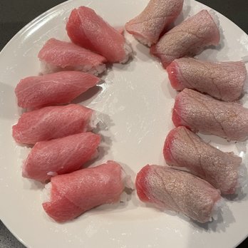 Sunh Fish - Raw bluefin nigiri (left) lightly seared blue fin nigiri w/ ponzu (right) Both melted in your mouth. - Seafood Markets Near Me - Sacramento, California Sunh Fish - Raw bluefin nigiri (left) lightly seared blue fin nigiri w/ ponzu (right) Both melted in your mouth. - Seafood Markets Near Me - Sacramento, California