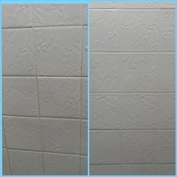 Left side was the cleaners. Right side is me. Shower scum still on the wall. Left side was the cleaners. Right side is me. Shower scum still on the wall.