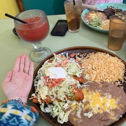 Enchiladas Rancheras and Jumbo Strawberry Margarita Enchiladas Rancheras and Jumbo Strawberry Margarita