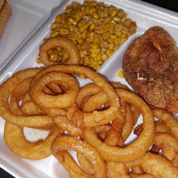 Coaches Box - Chicken fried chicken corn and onion rings.  The chicken is full of flavor and juicy corn taste great too. - Burgers Near Me - Duncanville, Texas