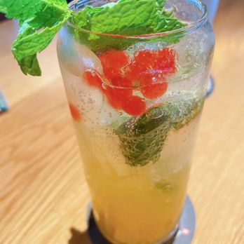 BJ's Restaurant & Brewhouse - Non-alcoholic mango with fresh mint and strawberry popping boba - Breweries Near Me - Grand Rapids, Michigan BJ's Restaurant & Brewhouse - Non-alcoholic mango with fresh mint and strawberry popping boba - Breweries Near Me - Grand Rapids, Michigan