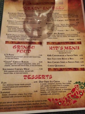 Menu photo 5 Crazy Gringo Mexican Cantina Clinton Township, MI