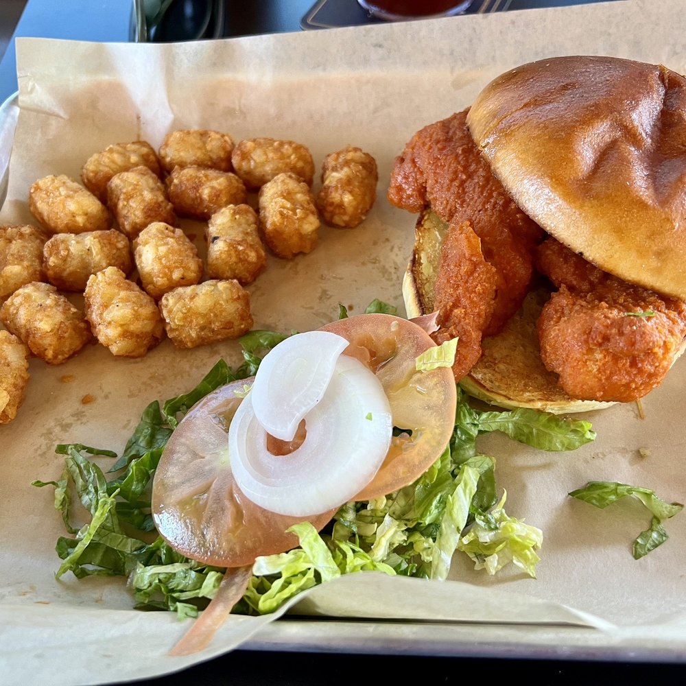 Shooters Bar & Grill - Buffalo chicken sandwich with tots - Diners Near Me - Byers, Colorado Shooters Bar & Grill - Buffalo chicken sandwich with tots - Diners Near Me - Byers, Colorado