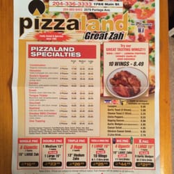 Pizzaland - Pizzaland Menu as of Oct 2014