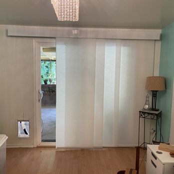 Miguel’s Custom Window Coverings - Euro-panel shades for this sliding door transformed the room. - Shades & Blinds Near Me Miguel’s Custom Window Coverings - Euro-panel shades for this sliding door transformed the room. - Shades & Blinds Near Me