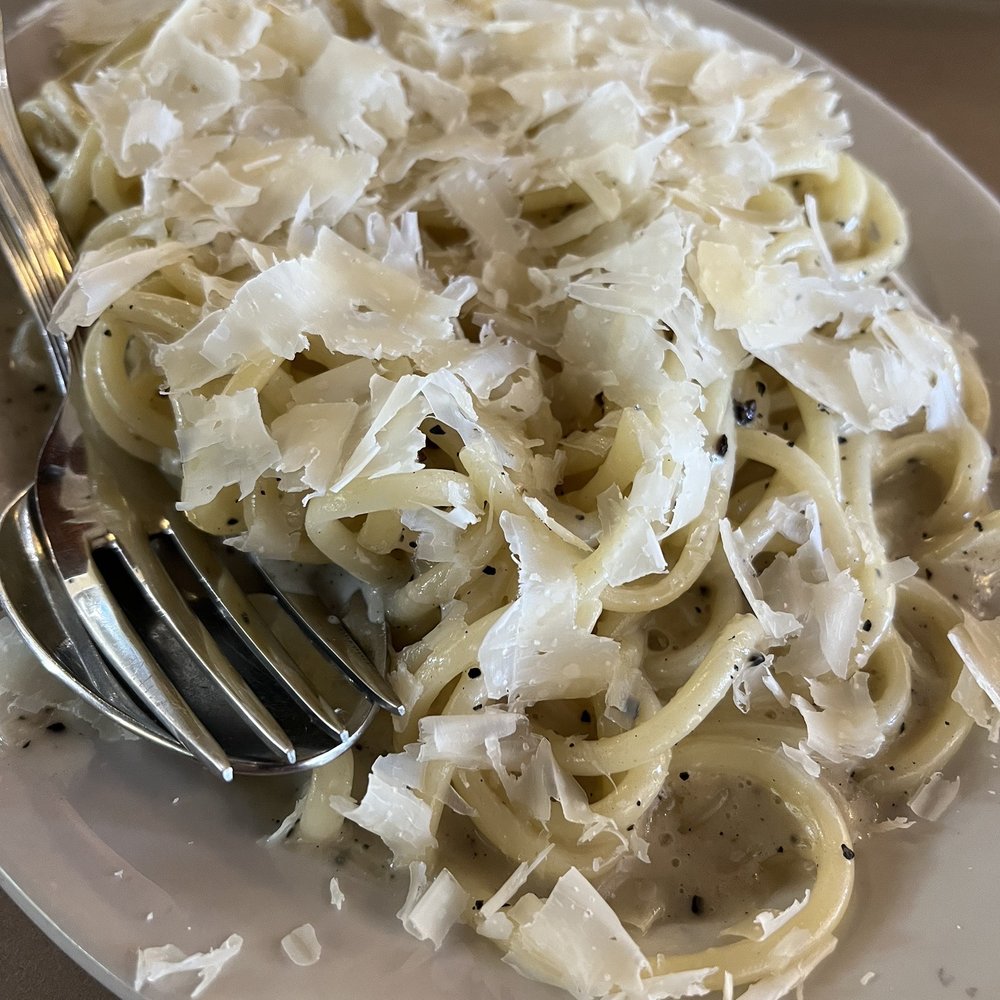Ciccio - Cacio e Pepe bucatini. Not impressed. They don't use the traditional pecorino Romano. Skip. - Pizza Near Me - Yountville, California