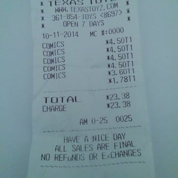 Texas Toyz - Receipt. - Toy Stores Near Me - Corpus Christi, Texas Texas Toyz - Receipt. - Toy Stores Near Me - Corpus Christi, Texas