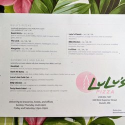 LuLu’s Pizza - Menu side 1