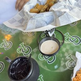 FRIED PICKLES & a Halloween drink I think is the Blair Witch FRIED PICKLES & a Halloween drink I think is the Blair Witch