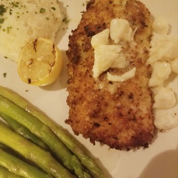 Bonefish Grill - Pan crusted cod with crab meats with asparagus and mashed potato sides. - Seafood Near Me - Paramus, New Jersey
