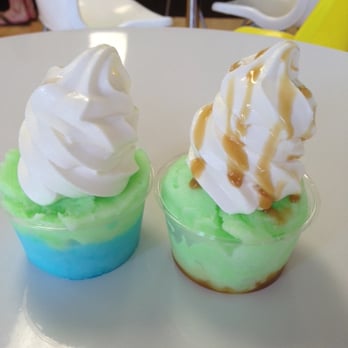 Sweet and Shavery - on right: caramel apple (green apple italian ice with frozen custard and caramel sauce) - Desserts Near Me - Davis, California Sweet and Shavery - on right: caramel apple (green apple italian ice with frozen custard and caramel sauce) - Desserts Near Me - Davis, California