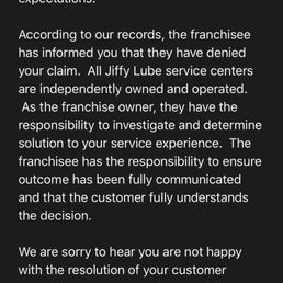 Response from Jiffy Lube after the "resolution" they gave us Response from Jiffy Lube after the "resolution" they gave us