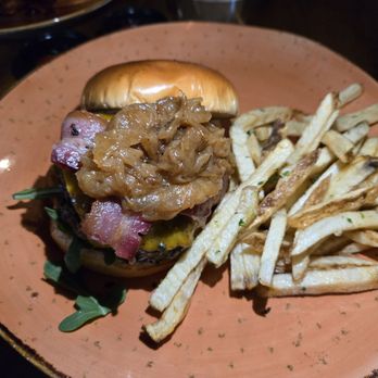 Jeremy's on the Hill - Grass-Fed Applewood Bacon & Onion Burger - New American Near Me - Julian, California Jeremy's on the Hill - Grass-Fed Applewood Bacon & Onion Burger - New American Near Me - Julian, California