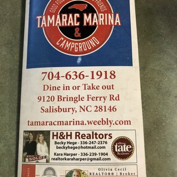 Tamarac Marina - Menu cover - Campgrounds Near Me - Salisbury, North Carolina