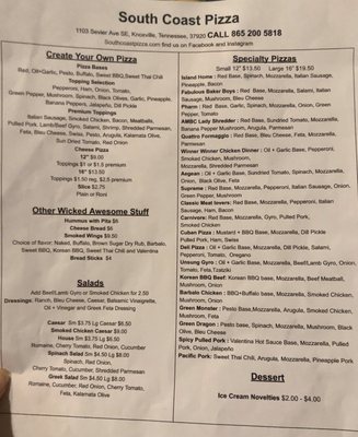 Menu photo 5 South Coast Pizza Knoxville, TN