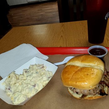 Kaz’s Barbeque - 1/2 lb Pit Pulled Pork with Sweet BBQ Sauce and Potato Salad - Barbeque Near Me - Bridgeport, West Virginia Kaz’s Barbeque - 1/2 lb Pit Pulled Pork with Sweet BBQ Sauce and Potato Salad - Barbeque Near Me - Bridgeport, West Virginia