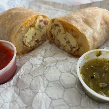 Cheliz - Alex Burrito with salsas - Diners Near Me - Redlands, California