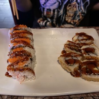Kobe Teppan & Sushi - SR9. Spider Roll (left) SR1. Austin Roll Tempura Style (right) - Sushi Bars Near Me - Live Oak, Texas Kobe Teppan & Sushi - SR9. Spider Roll (left) SR1. Austin Roll Tempura Style (right) - Sushi Bars Near Me - Live Oak, Texas
