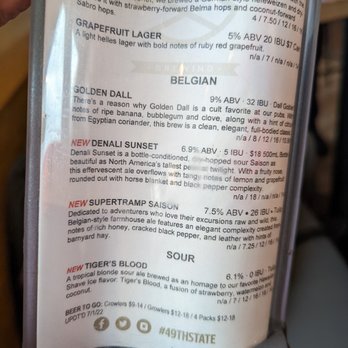 49th State Brewing - Anchorage - Belgian & Sour beers menu. Mon afternoon July 4th, 2022 - Breweries Near Me - Anchorage, Alaska