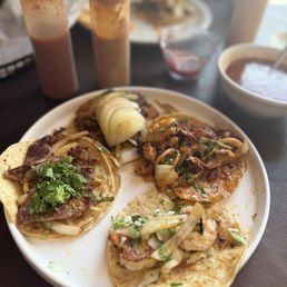 2-charly tacos, 1 lomo and 1 shrimp taco 2-charly tacos, 1 lomo and 1 shrimp taco