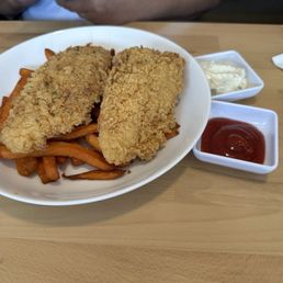 Fried fish with sweet potato fries