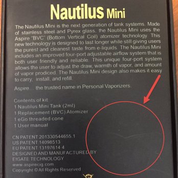 Cigar N Vapes - This is the nautilus mini Cigar N Vapes sold me. It's missing all of the security stickers. Also had no plastic sleeve. - Vape Shops Near Me - Fairfax, Virginia Cigar N Vapes - This is the nautilus mini Cigar N Vapes sold me. It's missing all of the security stickers. Also had no plastic sleeve. - Vape Shops Near Me - Fairfax, Virginia