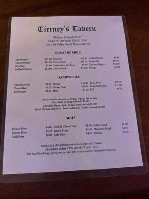 Menu photo 1 Tierney's Tavern Montclair, NJ Menu photo 1 Tierney's Tavern Montclair, NJ