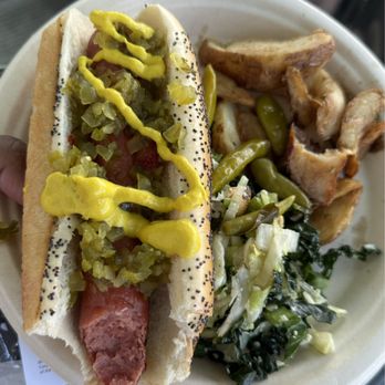 NASCAR Chicago Street Race - Chicago beef hotdog, roasted potato wedges and kale salad with peppers - Race Tracks Near Me - Chicago, Illinois NASCAR Chicago Street Race - Chicago beef hotdog, roasted potato wedges and kale salad with peppers - Race Tracks Near Me - Chicago, Illinois