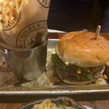 Brown Chicken Brown Cow - Philly cheesesteak burger special - Barbeque Near Me - Hampton, Virginia