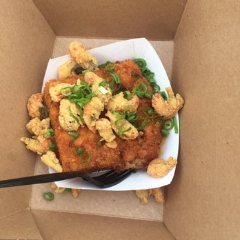 Beaux Seafood - The Mac. Those are little fried crawfish, yummy! - Food Trucks Near Me - Manchaca, Texas