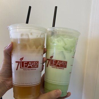 7 Leaves Cafe - Sea Cream Jasmine Tea (left), Mung Bean Milk Tea (right) - Coffee & Tea Near Me - Alhambra, California
