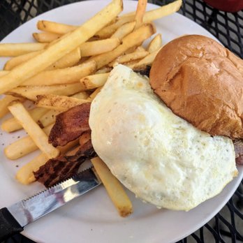 Ruperts at the Edge - Hangover burger. A perfect medium patty and a runny egg. - Breakfast & Brunch Near Me - Edgewater, Colorado Ruperts at the Edge - Hangover burger. A perfect medium patty and a runny egg. - Breakfast & Brunch Near Me - Edgewater, Colorado