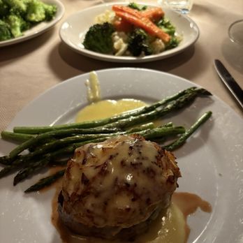 Dutch's Daughter - My Filet Mignon topped with Crab Imperial, fresh vegetables of the day and asparagus with hollandaise sauce. - Seafood Near Me - Frederick, Maryland