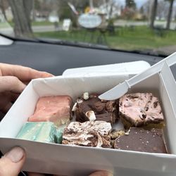 Snelgrove's - Top row strawberry cheesecake, rocky road ,banana split, bottom row blueberry cheesecake, s'mores, chocolate with sea salt & caramel
