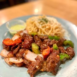 Soup Shop - Euclid St./Ball Rd. - Garlic noodle with shaken filet mignon - yum!