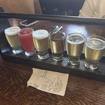 Steam Plant Restaurant & Brew Pub - Flight of beers. The type of beers it's in order in the paper - Brewpubs Near Me - Spokane, Washington