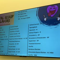Ice cream flavor menu