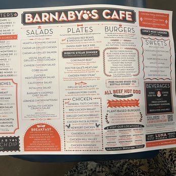Barnaby's Cafe - The menu with an incredible eclectic plethora of options - American Near Me - Houston, Texas