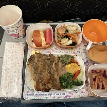 EVA Air - Korean BBQ beef with rice meal and this was the most mediocre Eva Air meal of our trip. - Airlines Near Me - Rosemont, Illinois