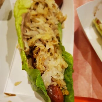 Good Dog - Beef dog with sauerkraut, wrapped with lettuce - Caterers Near Me Good Dog - Beef dog with sauerkraut, wrapped with lettuce - Caterers Near Me
