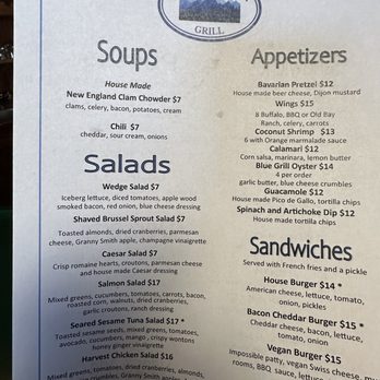 Blue Mountain Grill - a menu for soups and appetizers - Seafood Near Me - Marshall, Virginia