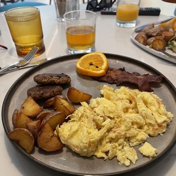 Saint Remy - Basic 3 eggs anyway with bacon, sausage and potatoes - Mediterranean Near Me - Santa Barbara, California Saint Remy - Basic 3 eggs anyway with bacon, sausage and potatoes - Mediterranean Near Me - Santa Barbara, California