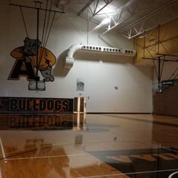 Adrian College - Merillat Sports and Fitness Center main gymnasium.  Home of Adrian Bulldog men's and women's volleyball, basketball, and wrestling teams.