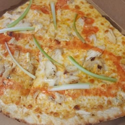 Slab Pizza - Buffalo chicken pizza with celery.