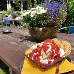 Eis Qgel - Spaghetti-Eis im sonnigen Garten