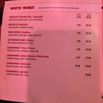 Outback Steakhouse - Their white wines list - Steakhouses Near Me - Modesto, California Outback Steakhouse - Their white wines list - Steakhouses Near Me - Modesto, California