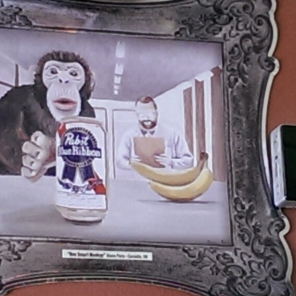 The Caribou Tavern - a monkey holding a can of beer - Burgers Near Me - Madison, Wisconsin The Caribou Tavern - a monkey holding a can of beer - Burgers Near Me - Madison, Wisconsin