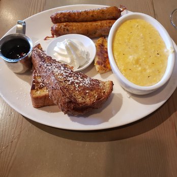 Murphy's - Half French toast, chicken sausage and cheese grits - American Near Me - Atlanta, Georgia